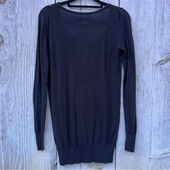 Old Navy black waffle knit fitted tie v-neck long sleeve 100% cotton t-shirt top - Picture 3 of 9